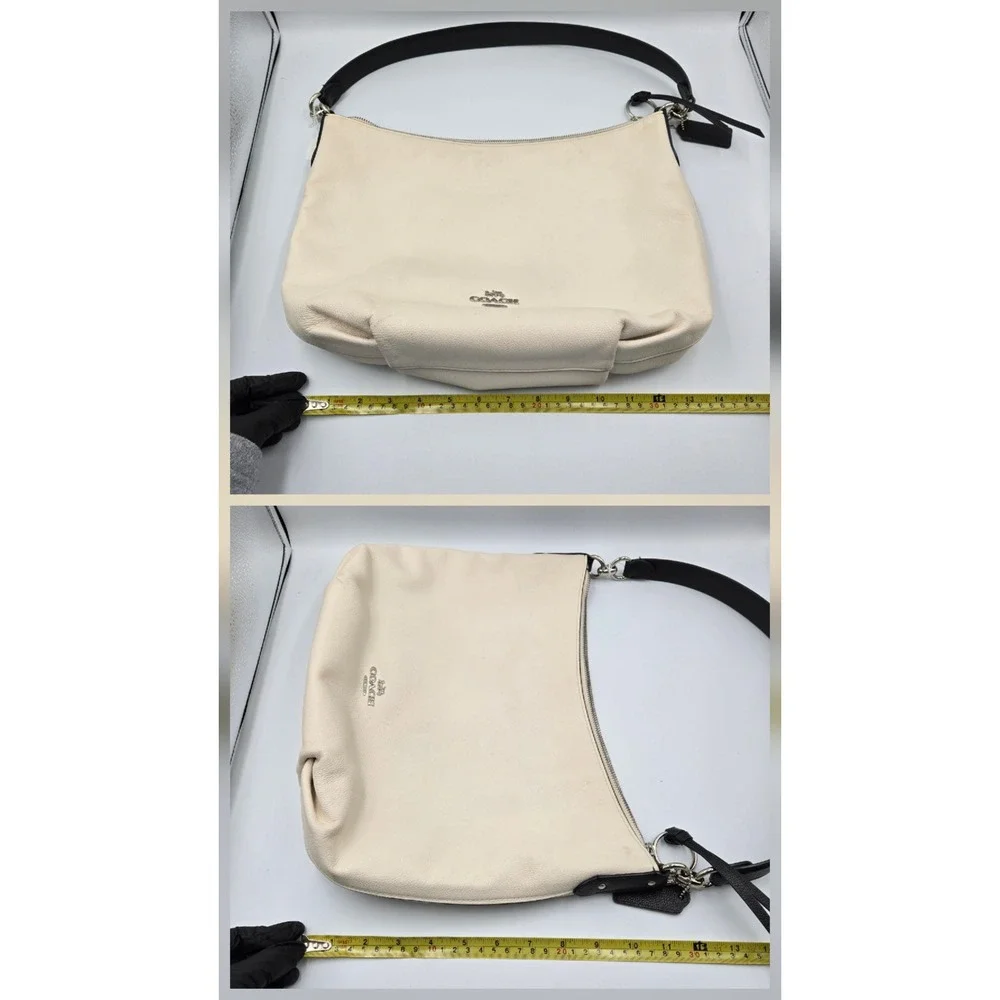 Coach Skylar Hobo Bag Chalk White Black Pebbled Leather Shoulder Bag